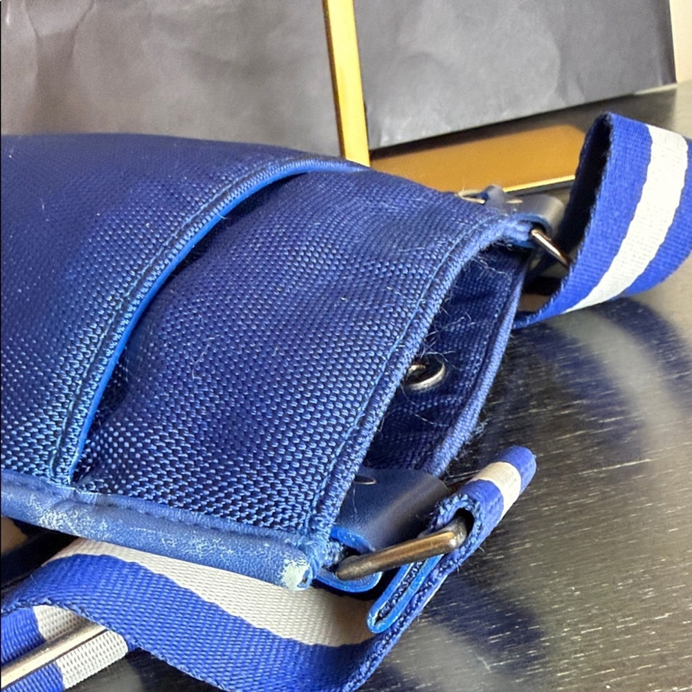Bally Blue Nylon Canvas Leather Flat Crossbody Messenger Bag Blue White - Picture 8 of 9